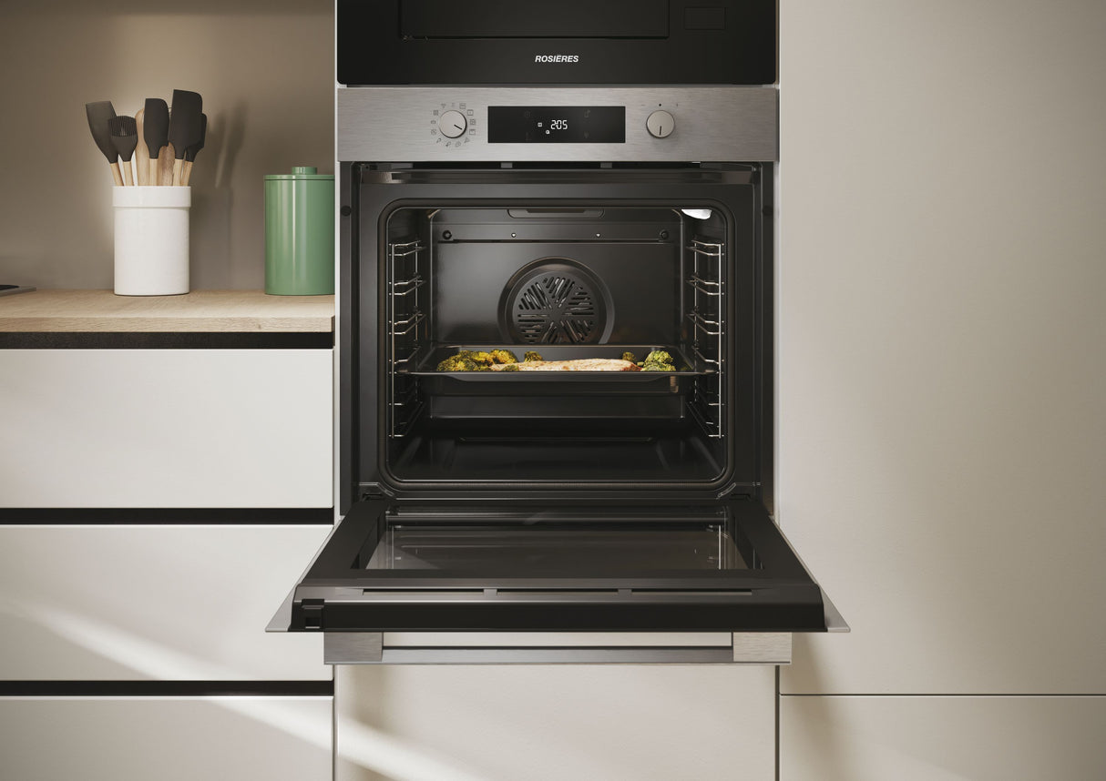 Four encastrable - Pyrolyse + Hydrolyse - ROSIERES - RO6 C5AB3EYTX - Inox / Noir - Porte froide - 59,5 x 56,8 x 59,5 cm