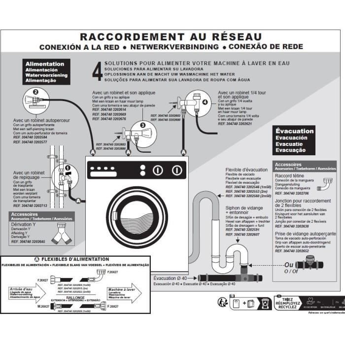 Flexible d'évacuation pour machine a laver - ROUSSEAU - 2.50 m - Embouts Ø19 mm et Ø22 mm