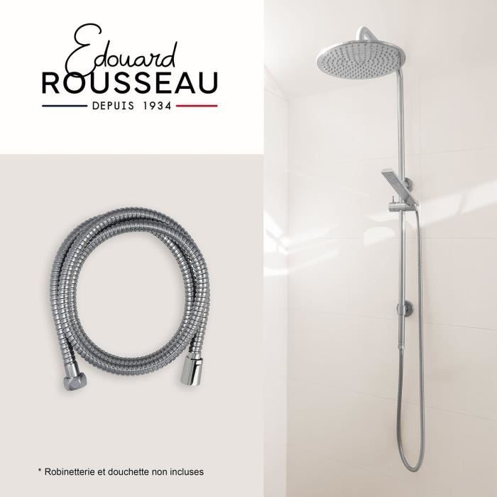 Flexible de douche - ROUSSEAU - Écrou métal anti-torsion - Sertis de sécurité - Longueur 1m75 - Inox chromé simple agrafage