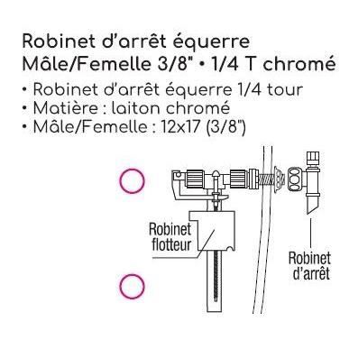 Robinet d'arret équerre - ROUSSEAU - 3/8 mâle/femelle - 1/4T - Laiton chromé