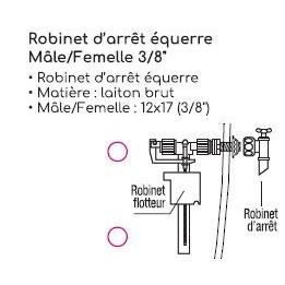 Robinet d'arret équerre - ROUSSEAU - 3/8 mâle/femelle