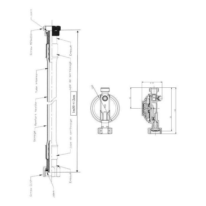 Détendeur butane ROUSSEAU M20X150 - Sécurité 1,3 kg/h - Tuyau 1m50 inclus