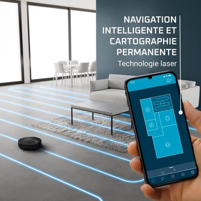 ROWENTA X-PLORER Serie 65 Robot aspirateur laveur, Technologie laser, Nettoyage mÈthodique, Design ultra fin RR8L65WH