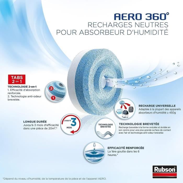 Recharge Aero 360 Neutre pour absorbeur d'humiditÈ RUBSON - Lot de 12 recharges