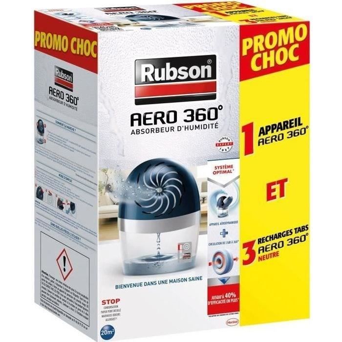RUBSON Absorbeur d'humidité Aéro 360° Promo choc 20 m˛ + 3 recharges
