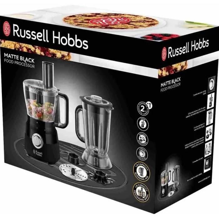 Robot Multifonction - RUSSELL HOBBS - Matte Black 24732-56 - 600 W - Bol 2,5 L - Lames inox - Disque rÈversible - Noir mat