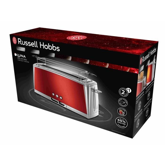 Grille-Pain - RUSSELL HOBBS - Luna Rouge Solaire - Fente longue - 1420 W - Fonctions rÈchauffage et dÈcongÈlation