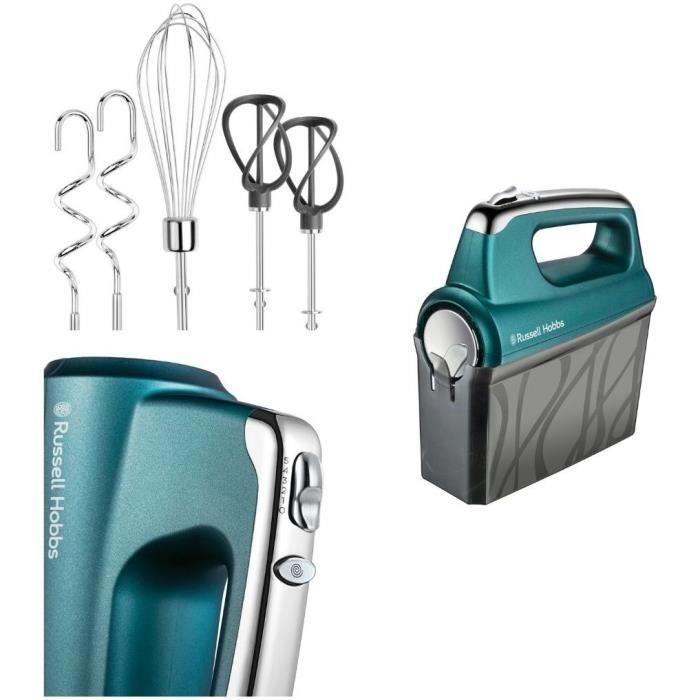 Batteur Mixeur Swirl - Russell Hobbs - 5 Vitesses - Fonction Turbo - PÈtrin - Fouets - Turquoise