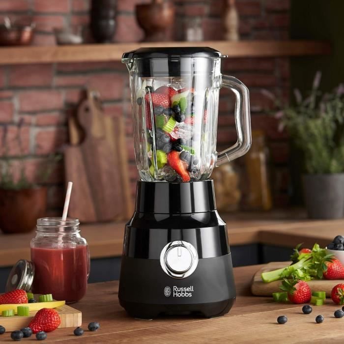 Blender - RUSSELL HOBBS - Matte Black 24722-56 - 650 W - Noir mat - Bol verre 1,5 L - 2 vitesses + pulse
