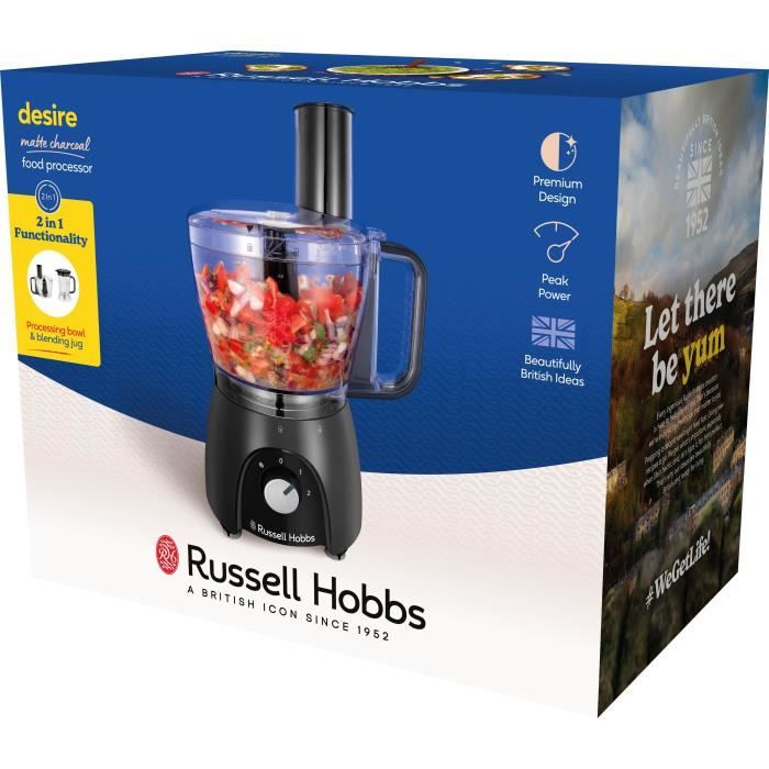 Robot culinaire - RUSSEL HOBBS - Desire Matte Charcoal - 600 W - 2 vitesses + pulse - Noir