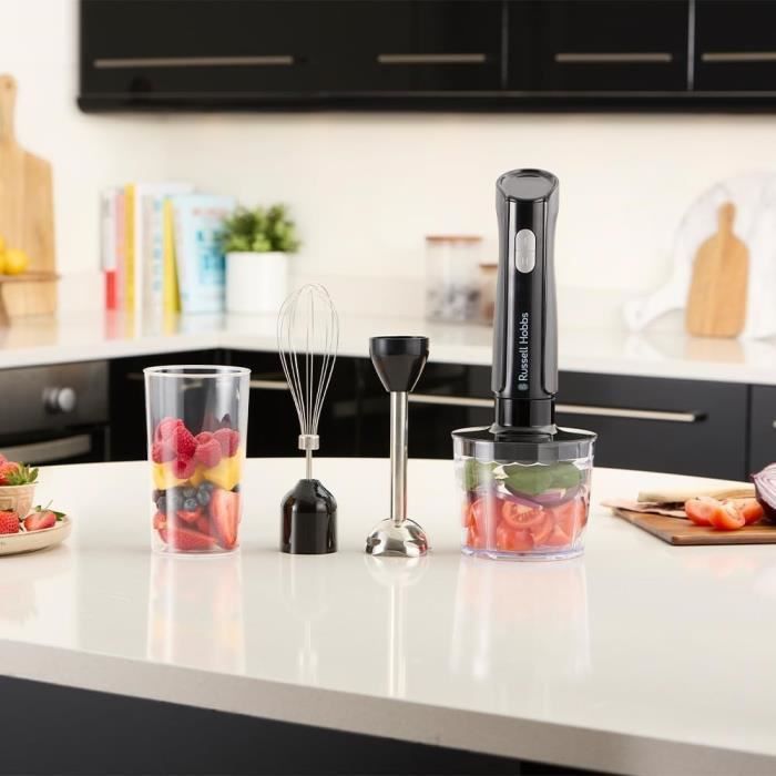 Mixeur plongeant 3 en 1 mixeur/hachoir/fouet - RUSSEL HOBBS - Desire Matte Charcoal - 500 W - 2 vitesses + Pulse - Noir