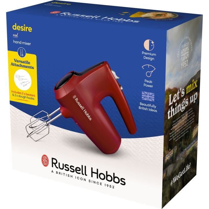 Batteur a main - RUSSEL HOBBS - Desire Red - 185 W - 5 vitesses - Rouge