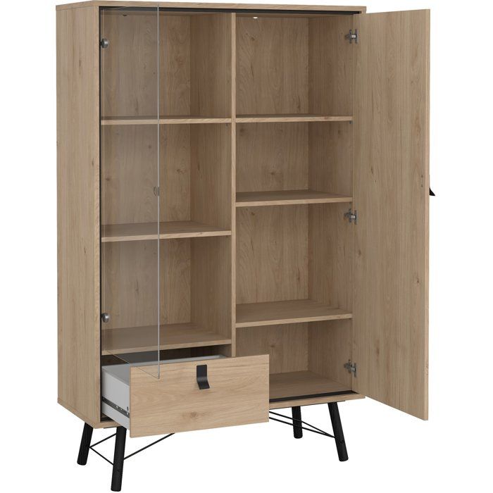 Vitrine RY en chene Jackson Hickory 2 portes dont 1 vitrée et 1 tiroir 101,8 x 40,1 x 161,8 cm