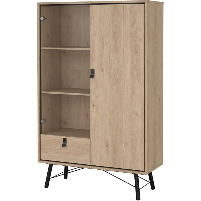 Vitrine RY en chene Jackson Hickory 2 portes dont 1 vitrée et 1 tiroir 101,8 x 40,1 x 161,8 cm