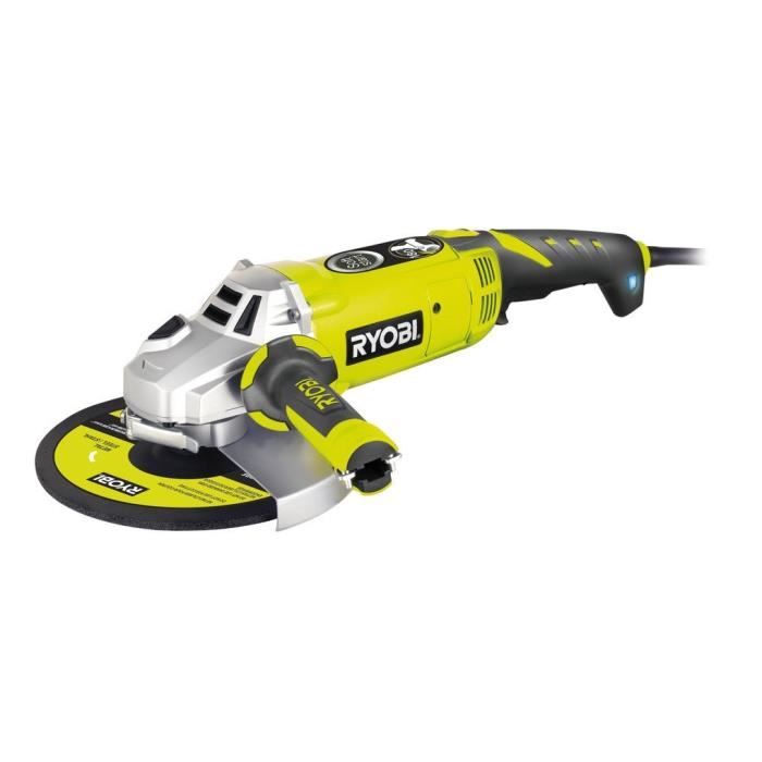 RYOBI - Meuleuse d'angle 2000 W 230 mm - 6 600 tr/min - poignée orientable 180° + disque métal 230 mm & clé de service - EAG2000-G