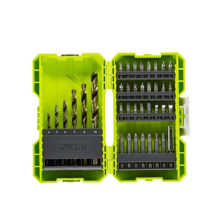 RYOBI - Coffret empilable 38 accessoires mixtes perÁage - vissage : 6 forets HSS + embouts & 1 porte-embout - RAK38SDD