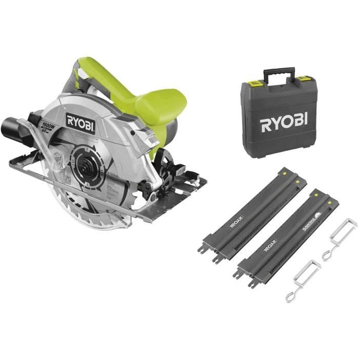 RYOBI - Scie circulaire 1600 W - 190 x 16 mm - 66 mm a 90° - laser - Livré en coffret, lame 24 dents & rail de guidage - RCS1600-KSR