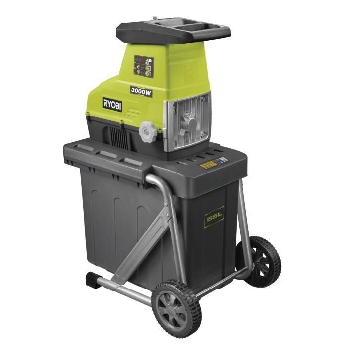 RYOBI - Broyeur de végétaux 3000 W - broyage par cylindre - silencieux - capacité broyage 45 mm - bac collecteur 55 L - RSH3045U