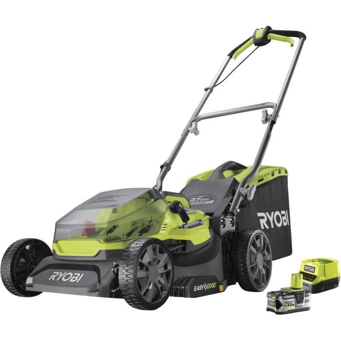 RYOBI - Tondeuse poussée 18V ONE+ - Brushless - Ř coupe 37 cm - ramassage et mulching + batterie 5,0 Ah & chargeur - RY18LMX37A-150
