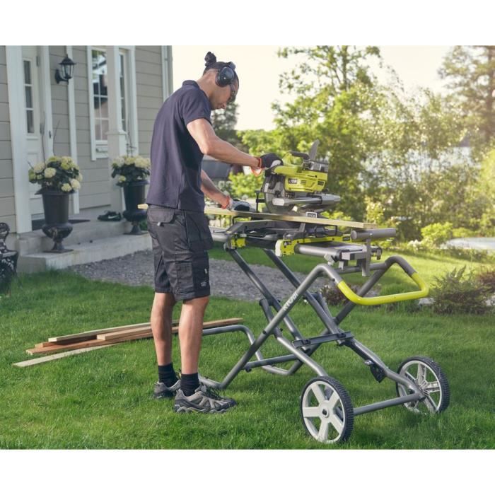 RYOBI - Support universel a roulettes pour scie a coupe d'onglets - ajust. levier - pliable - extension 2 790 mm - 27 kg - RLSW01