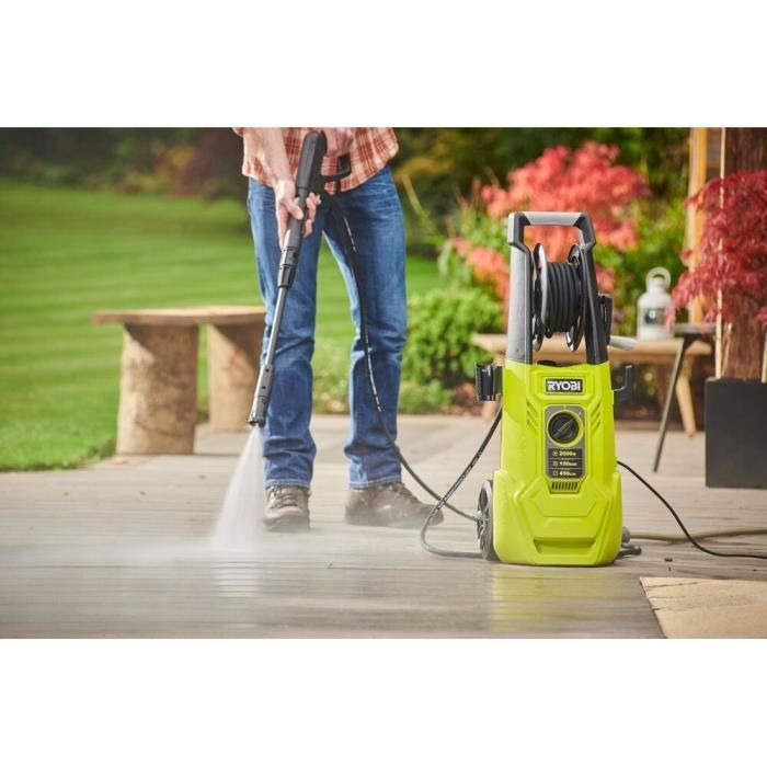 RYOBI - Nettoyeur haute pression 2000 W 150 bars - 450 L - flexible 8m, réservoir 0,9L + lances vario & turbo et brosse - RY150PWA