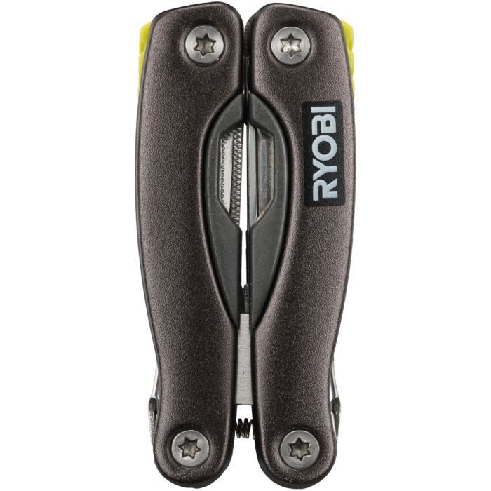 Pince multifonction 14-en-1 - RYOBI - Pince, ciseaux, décapsuleurs, couteau, tournevis, pince, poinçon, scie, lime, lames -