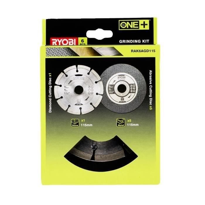 RYOBI - Kit 6 disques meuleuse diam. 115 mm - 1 disque diamant et 5 disques a tronÁonner - RAK6AGD115