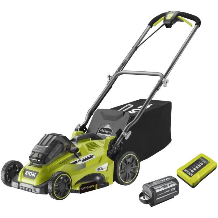 RYOBI - Tondeuse 36V Power Assist - Ø coupe 40 cm - ramassage et mulching + batterie 6,0 Ah High Energy et chargeur - RLM36X41H60PG