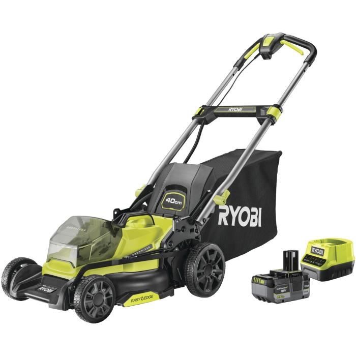 RYOBI - Tondeuse poussée 18V Brushless - Ø coupe 40 cm - ramassage et mulching - batterie 5,0 Ah & chargeur 2,0 A - RY18LMX40C-150