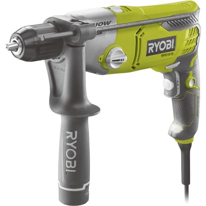 RYOBI - Perceuse a percussion 1 010 W - 1 200-3 000 cp/min - 2 vitesses - mandrin 13 mm métal - LED - Livrée en coffret - RPD1010-K