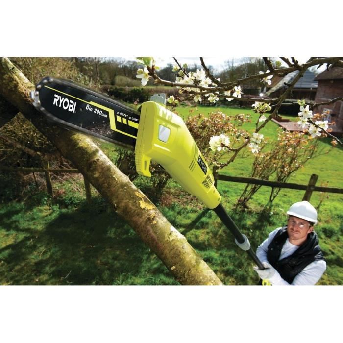 RYOBI - Elagueur sur perche 750 W - guide 20 cm inclinÈ a 15∞- 10 m/s - tube d'extension 90 cm - guide inclinÈ a 15∞ - RPP750S