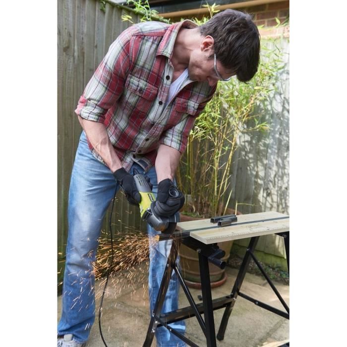 RYOBI - Meuleuse d'angle 600 W diam. 115 mm - 13 000 tr/min + disque a ébarber le métal 115 mm & et 1 clé de service - RAG600-115G