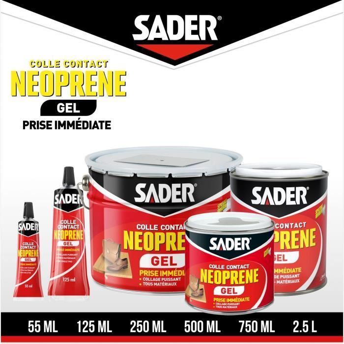 Colle contact néoprene gel extra forte - SADER - Tous matériaux - Prise immédiate - Tube 125 ml