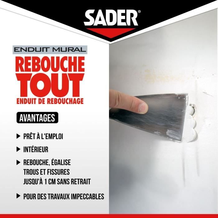 Enduit de rebouchage - SADER - Rebouche Tout - Pret a l'emploi - Trous et fissures - Joint plaque de plâtre - Tube 330 g