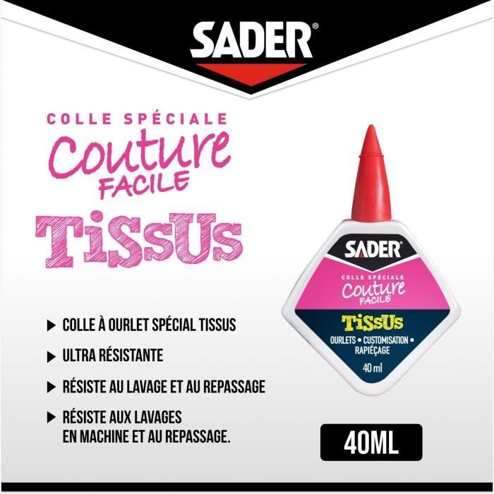 Colle textile - SADER - Tissus et textiles - Ourlets et customisation - Résiste aux lavages - Transparent - Flacon 40 ml