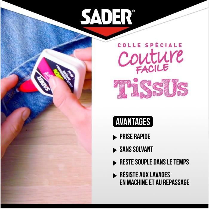Colle textile - SADER - Tissus et textiles - Ourlets et customisation - Résiste aux lavages - Transparent - Flacon 40 ml
