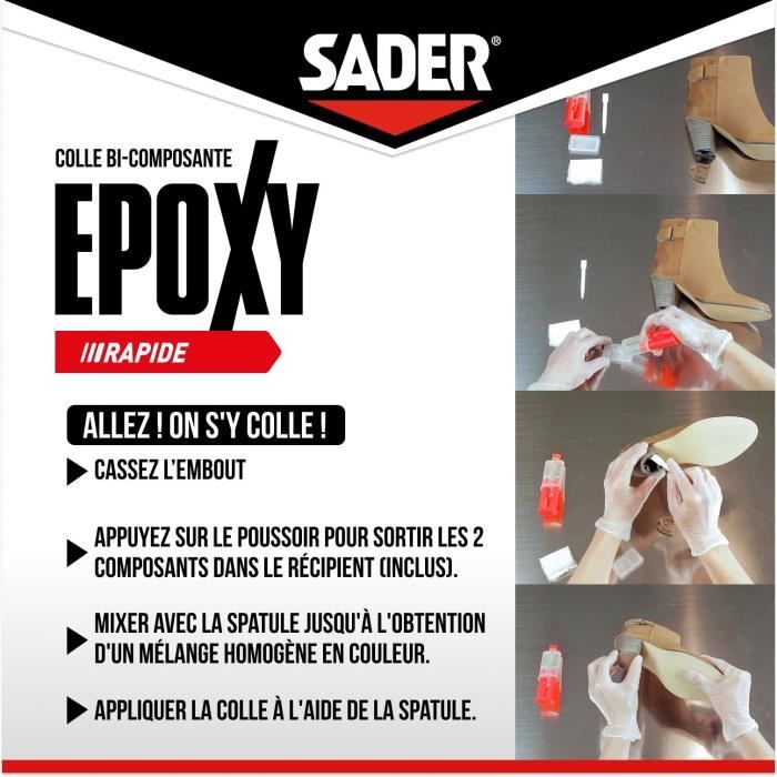 Colle époxy - SADER - Bi-composant rapide - Tous supports - Forte et résistante - Transparent - Seringue 25 ml