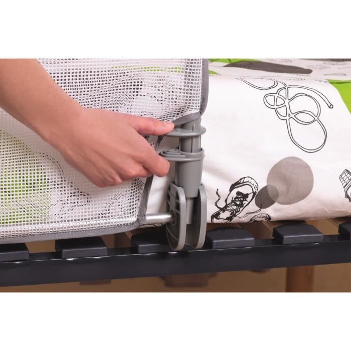 SAFETY 1ST Barriere de lit 90cm, 18 mois-5 ans, inclinable, Tissu lavable en maille, Auto-verrouillage, Gris/blanc