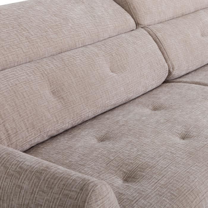 Canapé convertible express - 2 / 3 places - SAFIA - Tissu gauffré - Beige - Matelas 15 cm - 206 x 105 x 76/94 cm - DUNLOPILLO