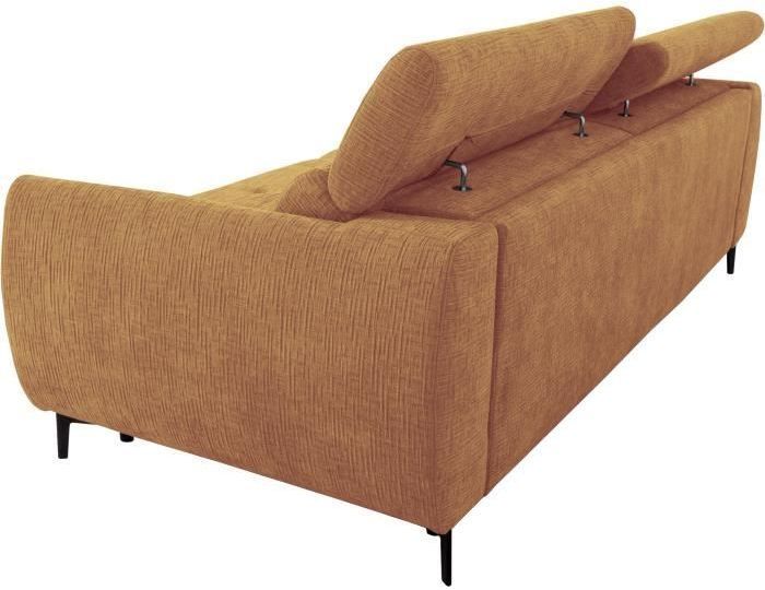 Canapé convertible express - 2 / 3 places - SAFIA - Tissu gauffré - Ocre - Matelas 15 cm - 206 x 105 x 76/94 cm - DUNLOPILLO