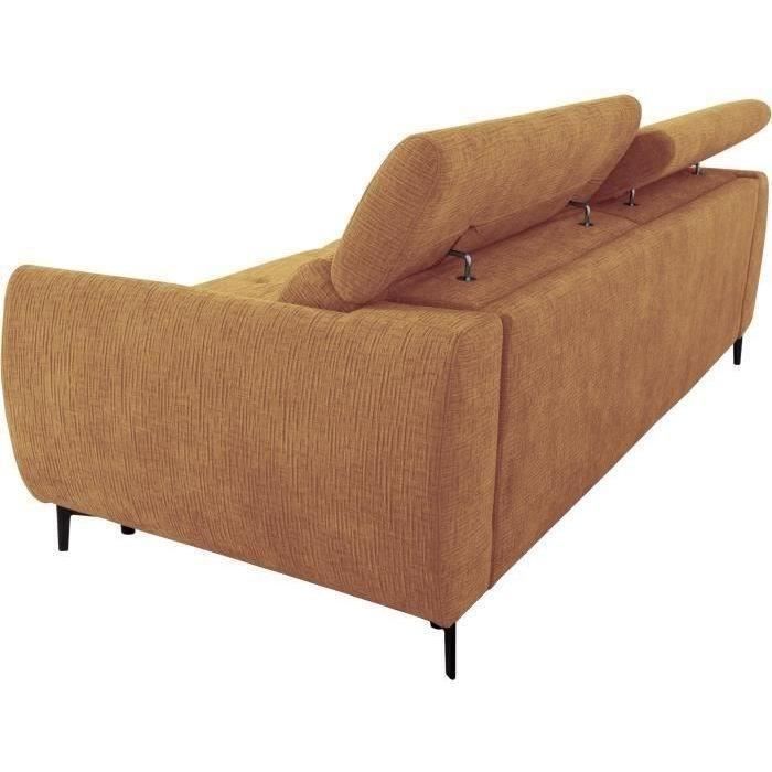 Canapé convertible express - 3 places - SAFIA - Tissu gauffré - Ocre - Matelas 15 cm - 226 x 105 x 76 / 94 cm - DUNLOPILLO
