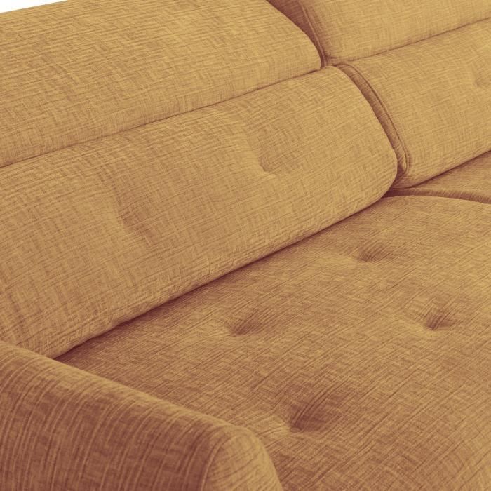Canapé convertible express - 3 places - SAFIA - Tissu gauffré - Ocre - Matelas 15 cm - 226 x 105 x 76 / 94 cm - DUNLOPILLO