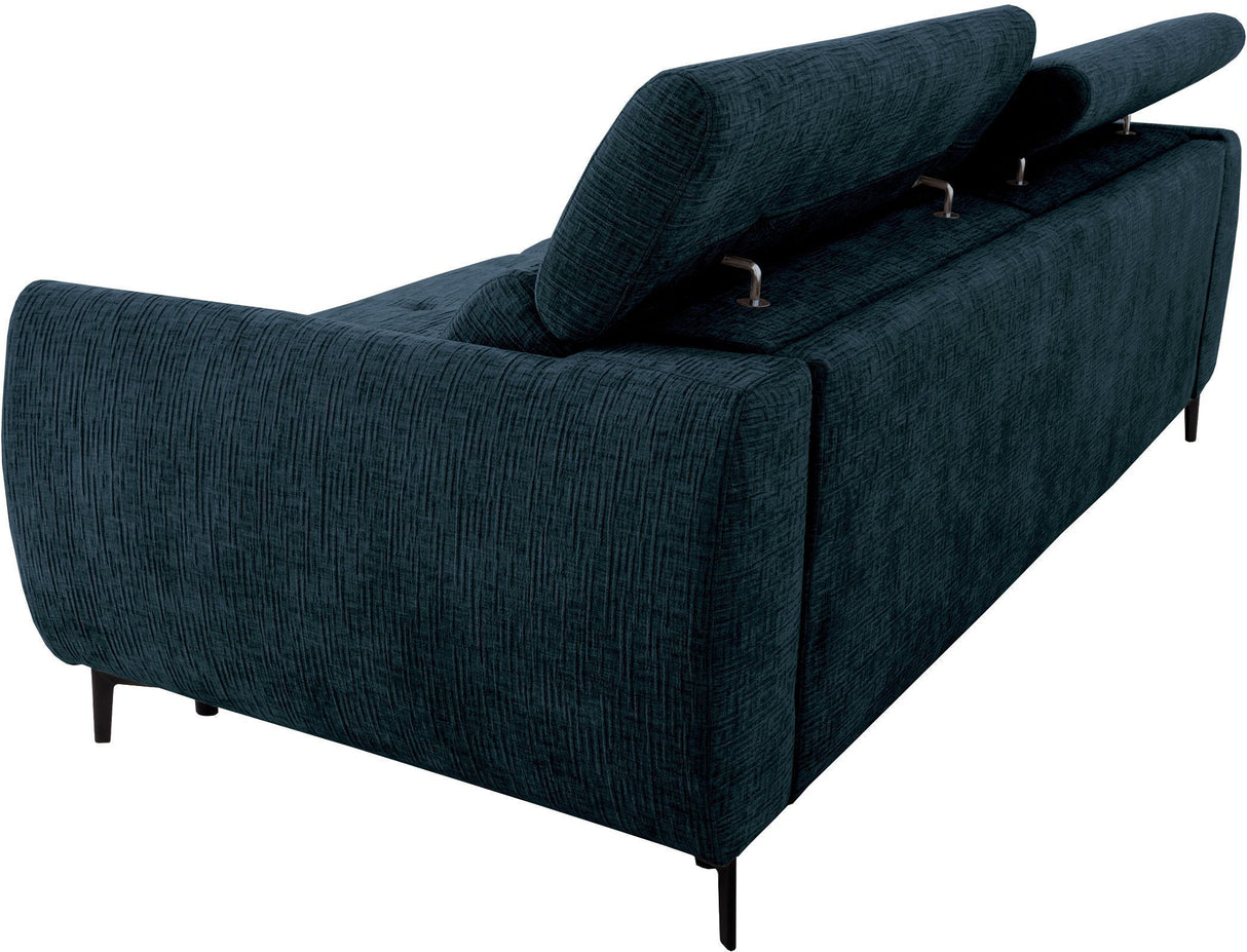 Canapé convertible express - 3 places - SAFIA - Tissu gauffré - Saphir - Matelas 15 cm - 226 x 105 x 76 / 94 cm - DUNLOPILLO