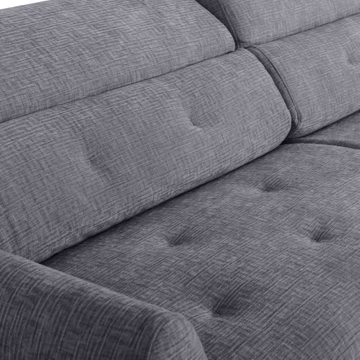 Canapé convertible express - 3 places - SAFIA - Tissu gauffré - Gris souris - Matelas 15 cm - 226 x 105 x 76 / 94 cm - DUNLOPILLO