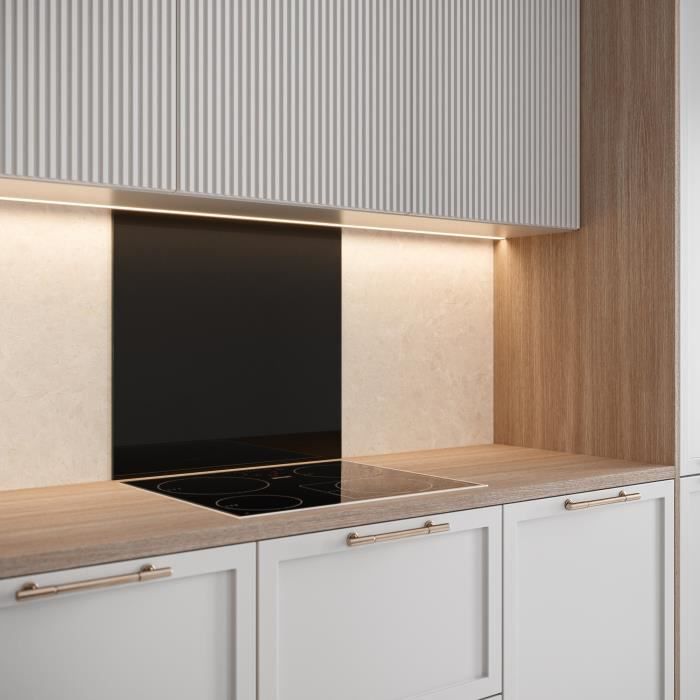 Credence - SAINT GOBAIN - Noir mat - Verre - 70 cm - 60 cm - Fond de hotte en verre EMAILLE Noir 70X60