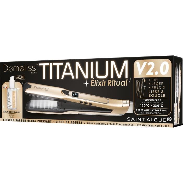 Coffret lisseur vapeur TITANIUM V2 ELIXIR RITUAL DEMELISS - 5 niveaux de tempÈrature - RÈservoir 30ml - Jusqu'a 230∞c