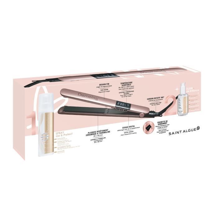 Lisseur - SAINT ALGUE - Coffret Demeliss Kera-GOLD 2 en 1 - Lisse & Boucle - Jusqu'a 230°C - Comprend 2 Soins Avant & Apres Lissage