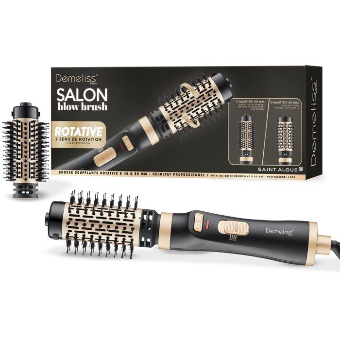 Brosse soufflante rotative - SAINT ALGUE - Demeliss Salon Blow Brush - 1000 W - 2 tetes - 3 températures - Noir / Or