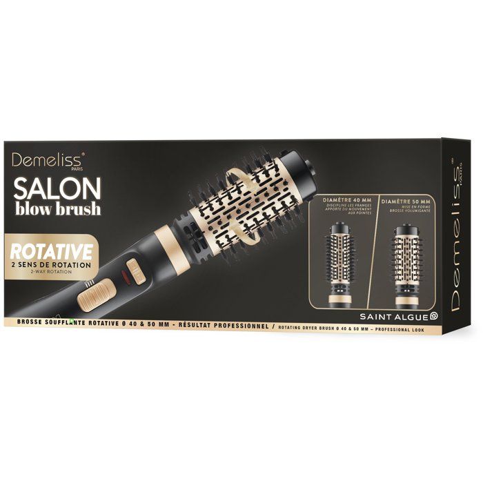 Brosse soufflante rotative - SAINT ALGUE - Demeliss Salon Blow Brush - 1000 W - 2 tetes - 3 températures - Noir / Or
