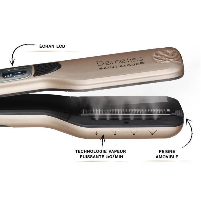 Lisseur vapeur - SAINT ALGUE - Demeliss TITANIUM - Lissage Haute Performance Hydratation Intense - Pour Tous Types de Cheveux